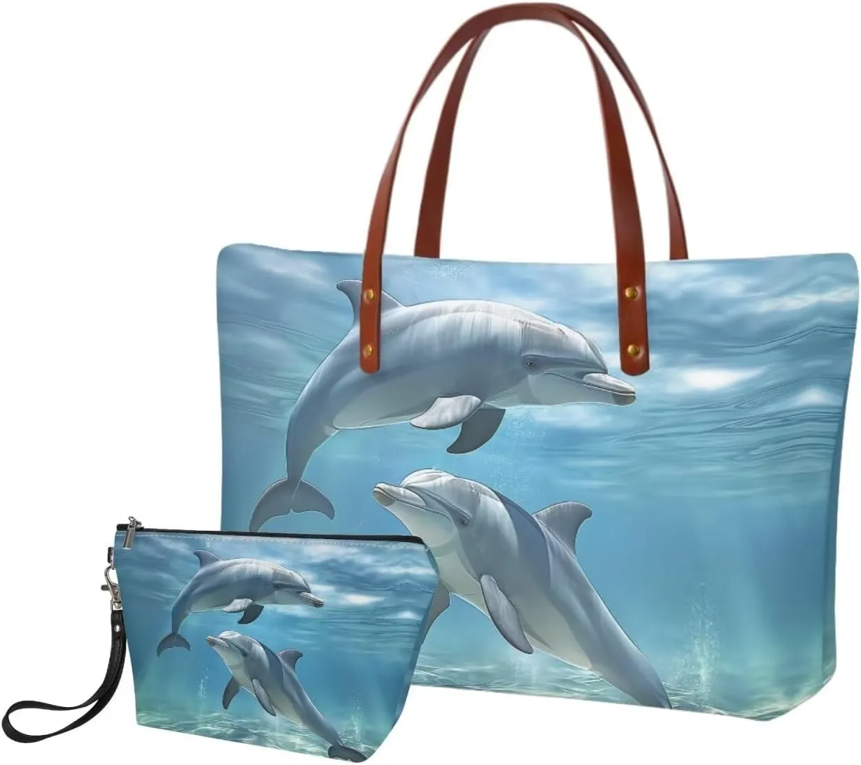 2PCS Tote Bag for Women Top Handle Purse with Wallet, Hobo Bag Tote Shoulder Bag with PU Cosmetic Bag