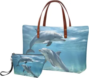 2PCS Tote Bag for Women Top Handle Purse with Wallet, Hobo Bag Tote Shoulder Bag with PU Cosmetic Bag