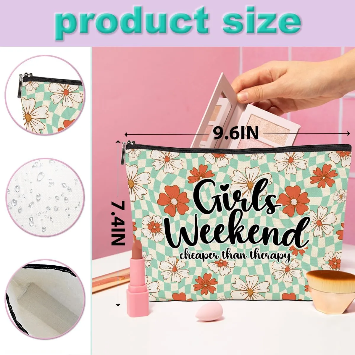3 Pcs Funny Girls Weekend Gifts Girls Trip 2025 Makeup Bag Cosmetic Case Multicolor Waterproof Cotton and Linen Toiletry Makeup Travel Bag