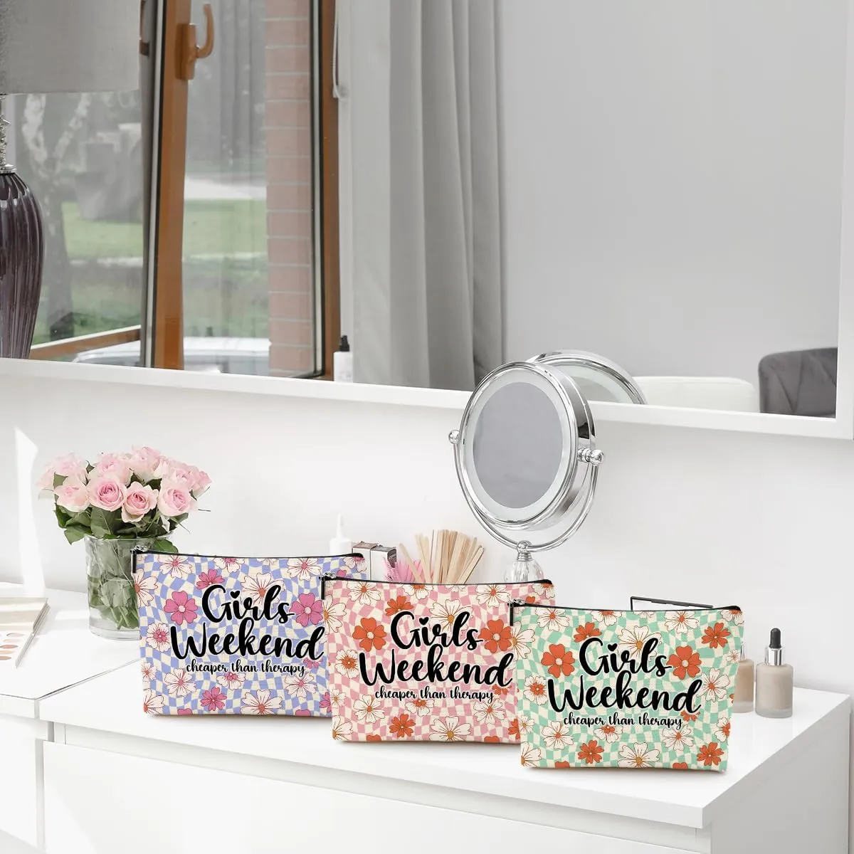 3 Pcs Funny Girls Weekend Gifts Girls Trip 2025 Makeup Bag Cosmetic Case Multicolor Waterproof Cotton and Linen Toiletry Makeup Travel Bag