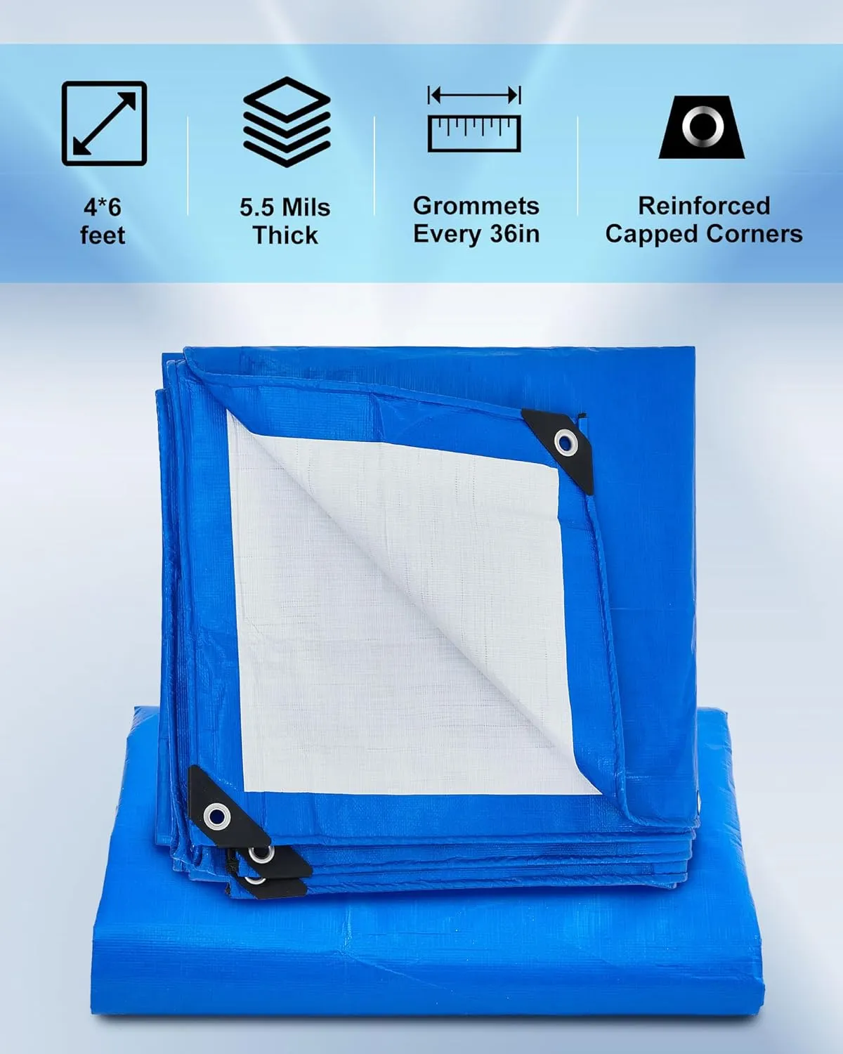 3 Pcs Large Waterproof Tarp 4 x 6 ft Heavy Duty 5.5 Mil Thick Poly Tarpaulin with Grommets Multipurpose Protective Cover for Summer Home Boats Cars Camping RV Pool Tent