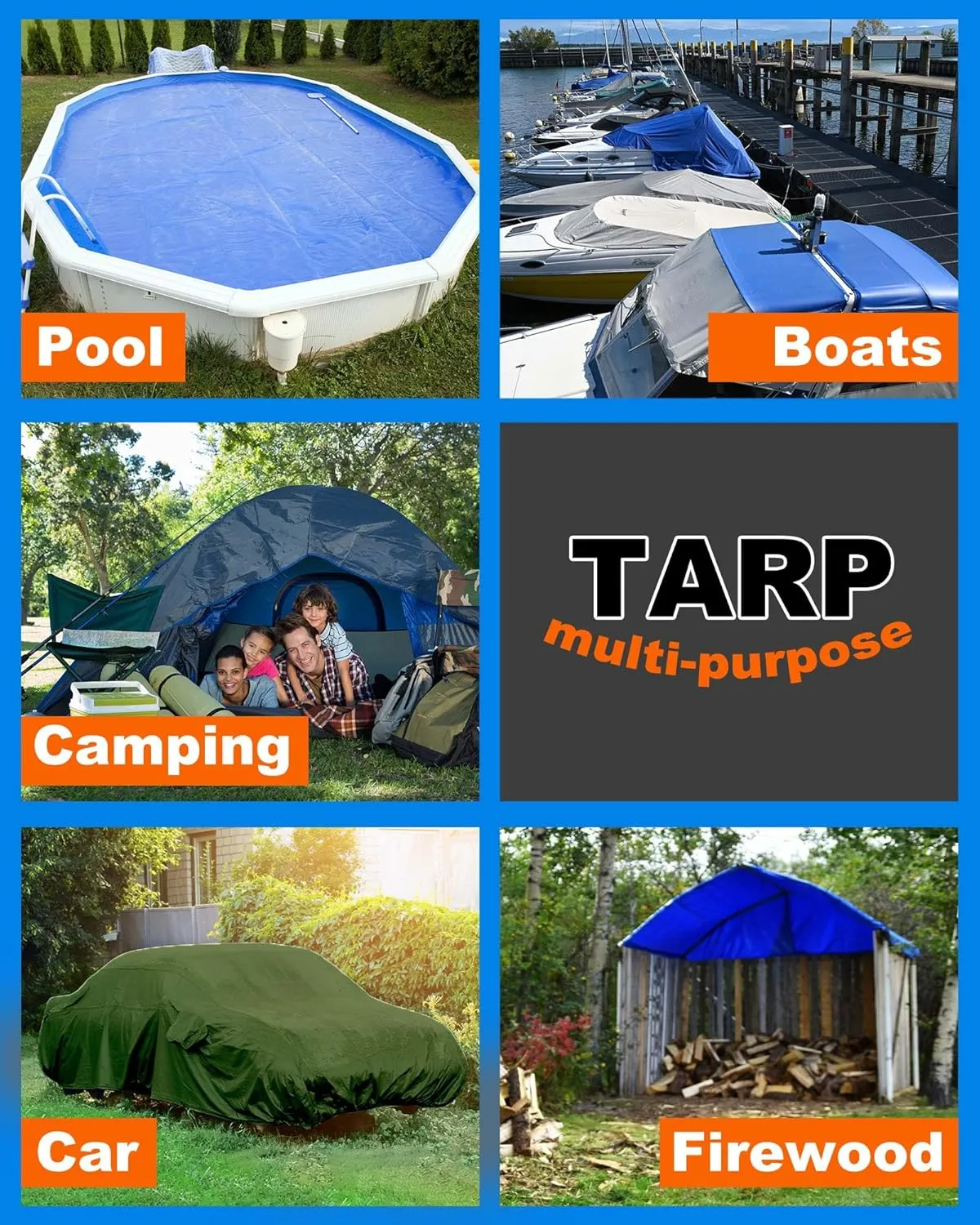 3 Pcs Large Waterproof Tarp 4 x 6 ft Heavy Duty 5.5 Mil Thick Poly Tarpaulin with Grommets Multipurpose Protective Cover for Summer Home Boats Cars Camping RV Pool Tent