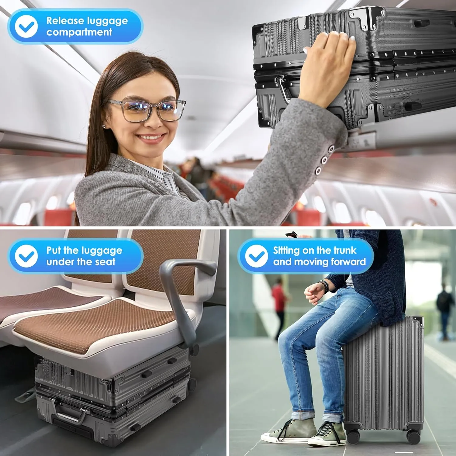 3-Piece Zipperless Luggage Set | 20/24/28 Inch Airline Approved | TSA Lock, Scratch-Proof Hardshell & Silent Wheels | Lightweight Carry-On for Business Travel (Gray)