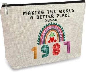 38th Birthday Gifts for Women Her, 38th Birthday Decorations Makeup Bags, 1987 Anniversary 38 Year Old Gift Ideas for Mom, Wife, Sister, Best Friends, Mothers Day, Small Cosmetic Travel Pouch