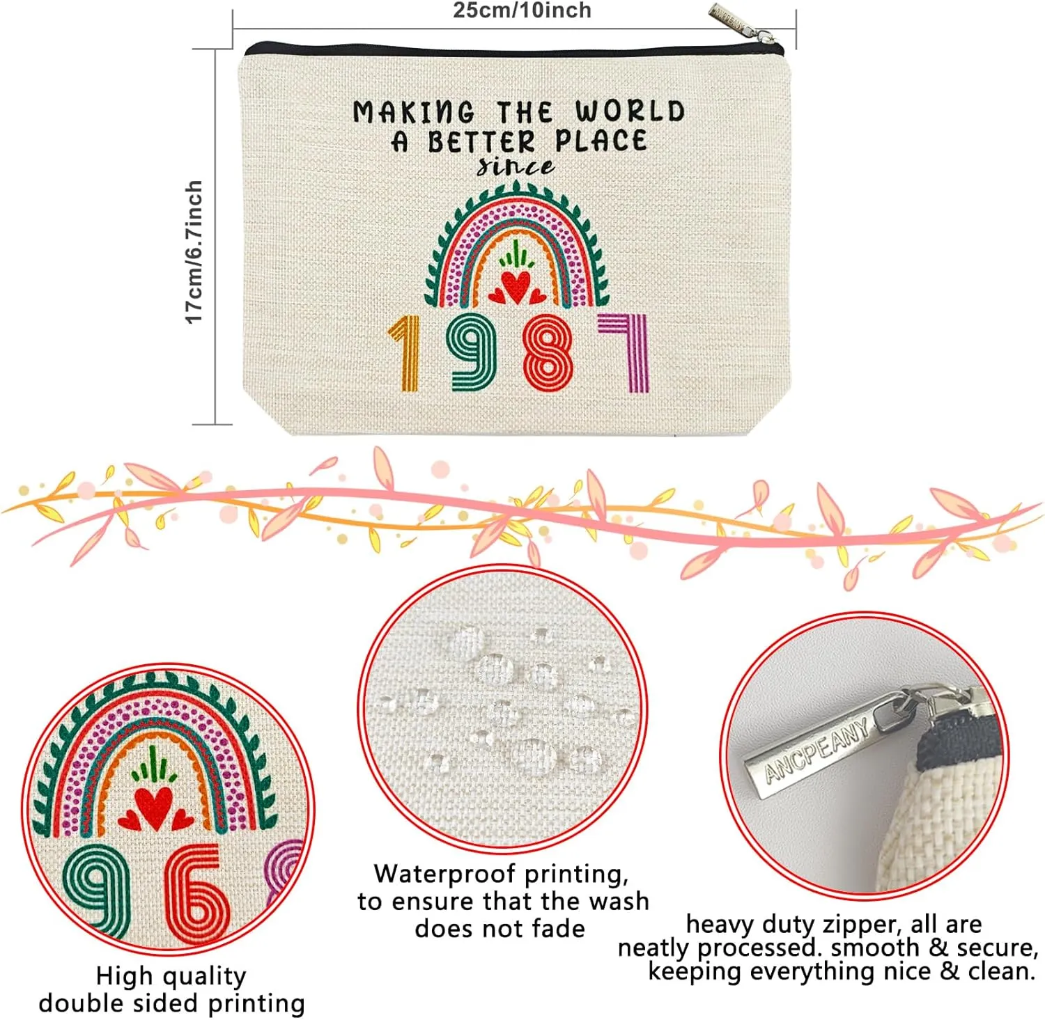 38th Birthday Gifts for Women Her, 38th Birthday Decorations Makeup Bags, 1987 Anniversary 38 Year Old Gift Ideas for Mom, Wife, Sister, Best Friends, Mothers Day, Small Cosmetic Travel Pouch