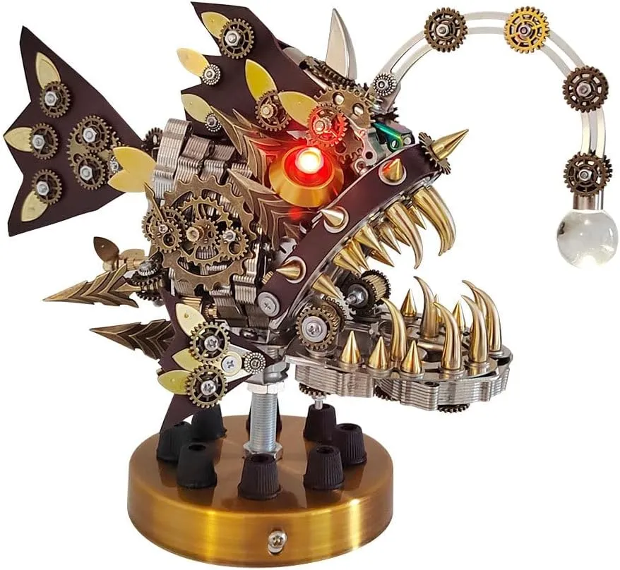 3D Metal Puzzles for Adults, 700 Pieces Lantern Fish Mechanical Building Model DIY Assembly Jigsaw Craft Model Kits Steampunk Christmas Halloween Home Decorations Gifts