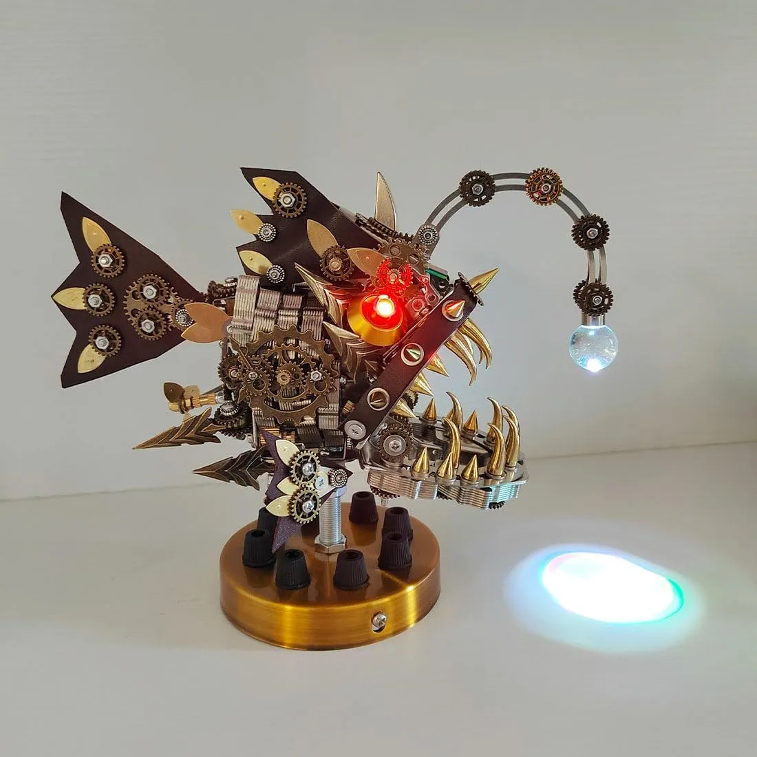 3D Metal Puzzles for Adults, 700 Pieces Lantern Fish Mechanical Building Model DIY Assembly Jigsaw Craft Model Kits Steampunk Christmas Halloween Home Decorations Gifts