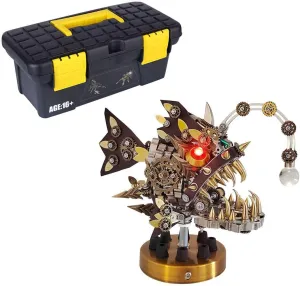 3D Metal Puzzles for Adults, 700 Pieces Lantern Fish Mechanical Building Model DIY Assembly Jigsaw Craft Model Kits Steampunk Christmas Halloween Home Decorations Gifts