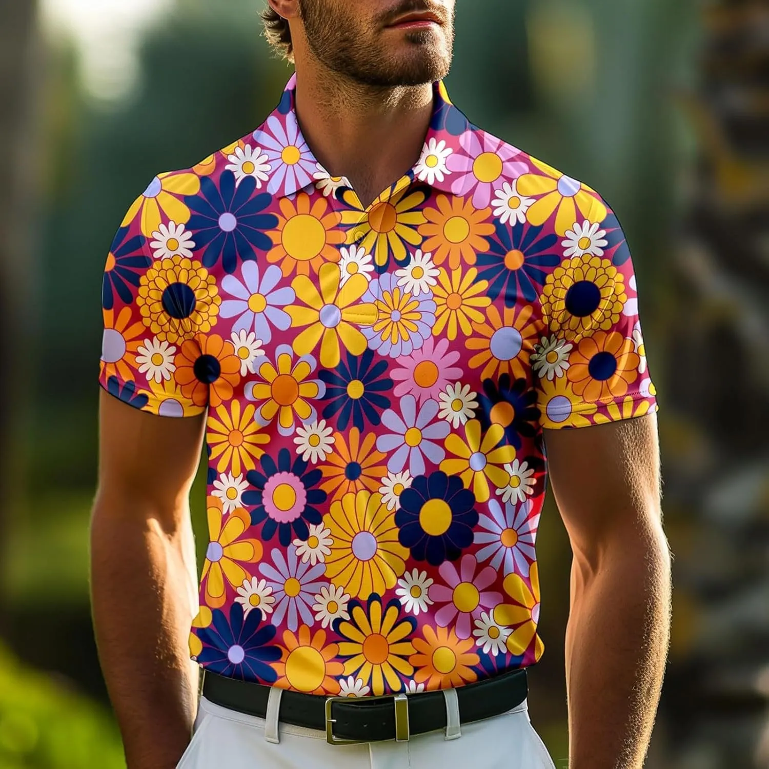 3D Print Polo Shirts for Men Summer Lightweight Pique Golf Shirt Novelty Short Sleeve Regular Fit Casual Workout Tops