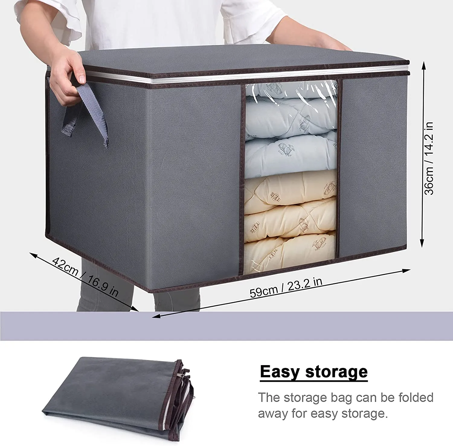 3PCS Large Capacity Clothes Storage Bag Organizer with Large Clear View Window and Carry Handles