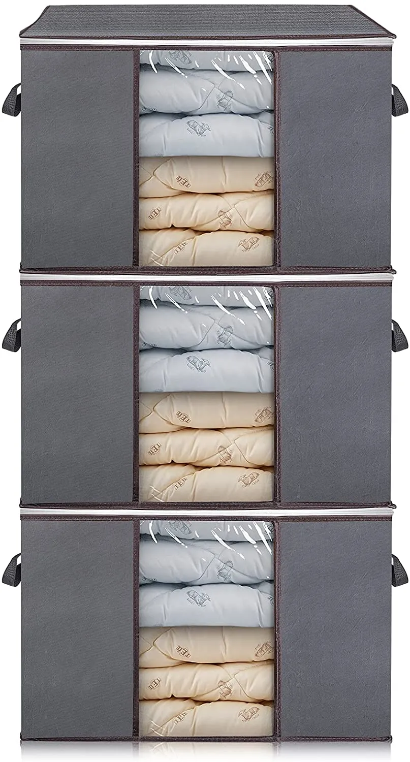 3PCS Large Capacity Clothes Storage Bag Organizer with Large Clear View Window and Carry Handles