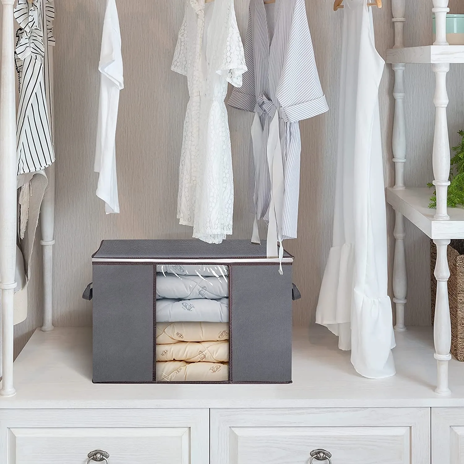3PCS Large Capacity Clothes Storage Bag Organizer with Large Clear View Window and Carry Handles