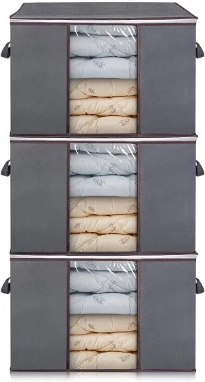 3PCS Large Capacity Clothes Storage Bag Organizer with Large Clear View Window and Carry Handles