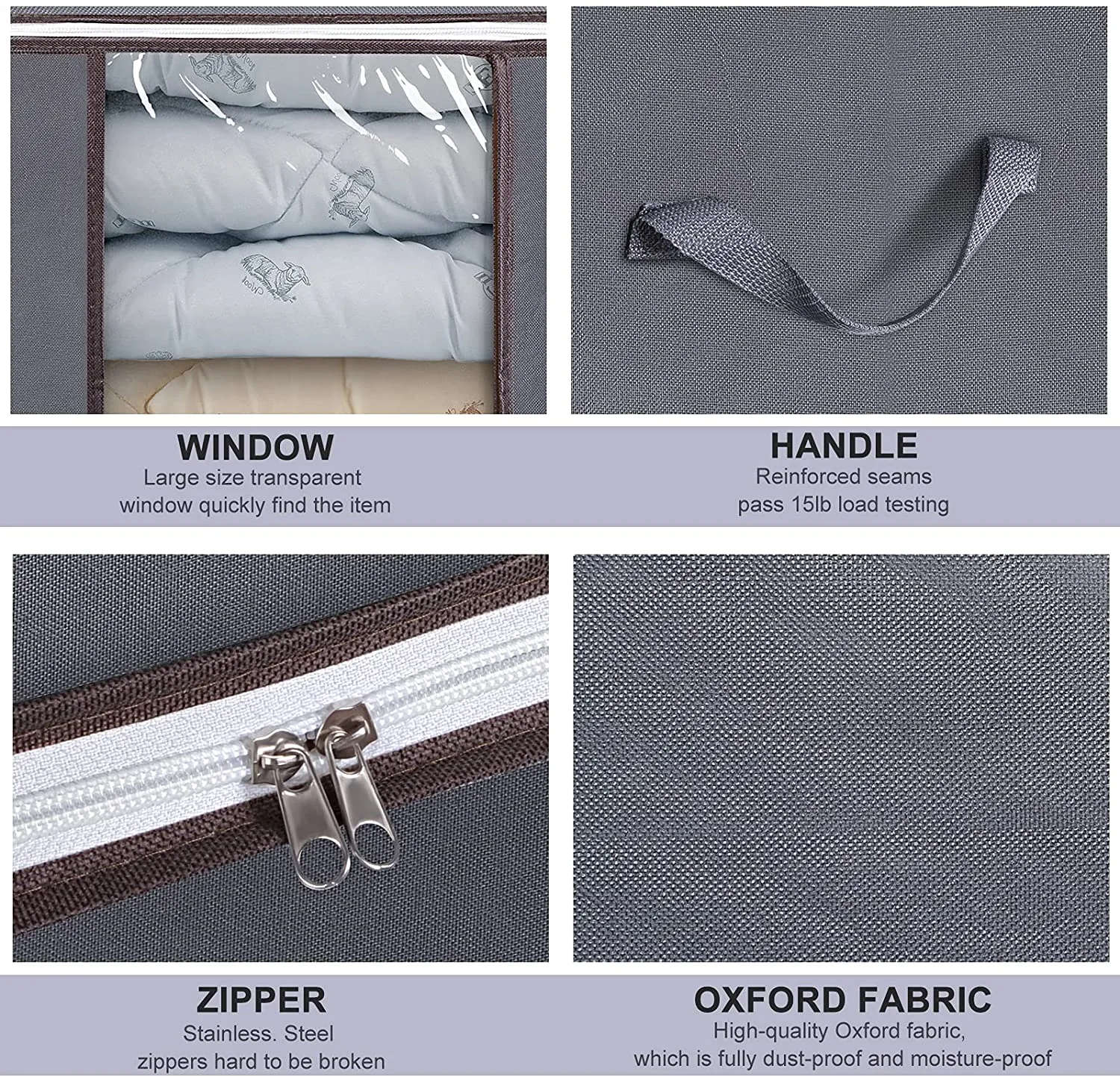 3PCS Large Capacity Clothes Storage Bag Organizer with Large Clear View Window and Carry Handles