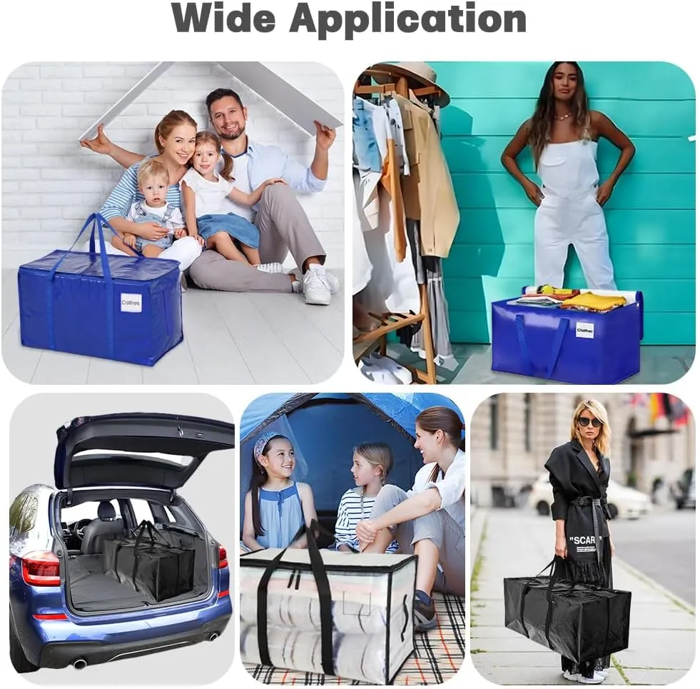 4 Pack Moving Bags Heavy Duty Packing Bags for Moving Extra Large Blue Storage Totes with Backpack Straps Strong Zippers Handle Storage Bag Moving Supplies for Space Saving College Dorm Travel Clothes
