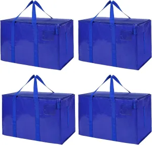 4 Pack Moving Bags Heavy Duty Packing Bags for Moving Extra Large Blue Storage Totes with Backpack Straps Strong Zippers Handle Storage Bag Moving Supplies for Space Saving College Dorm Travel Clothes