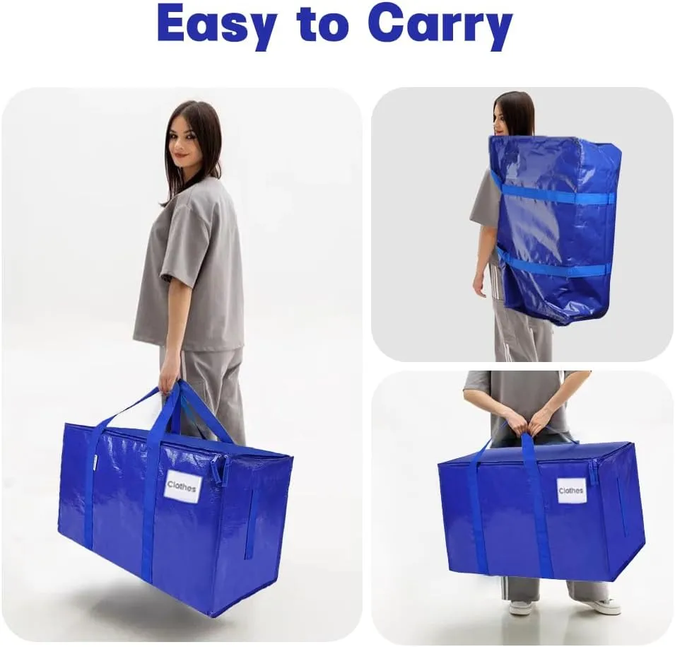 4 Pack Moving Bags Heavy Duty Packing Bags for Moving Extra Large Blue Storage Totes with Backpack Straps Strong Zippers Handle Storage Bag Moving Supplies for Space Saving College Dorm Travel Clothes