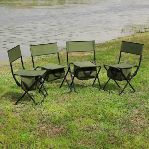 4 Pack Outdoor Folding Camping Chair with Storage Bag, Outdoor Lawn Folding Chair, Lightweight Hunting Chair Portable Directors Chair for Indoor, Outdoor Camping, Picnics and Fishing, Green
