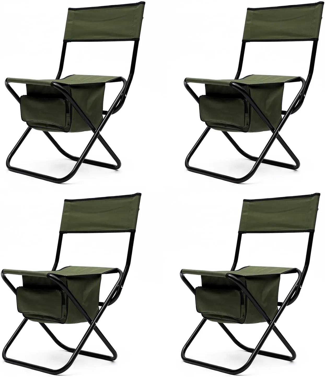 4 Pack Outdoor Folding Camping Chair with Storage Bag, Outdoor Lawn Folding Chair, Lightweight Hunting Chair Portable Directors Chair for Indoor, Outdoor Camping, Picnics and Fishing, Green