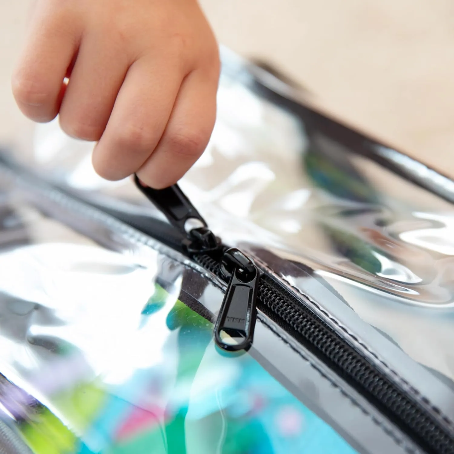 4 Piece Toy Storage Clear Bags with Heavy Duty Zipper 12"x10"x7" Plastic Bag with Handle, Toy Organizer for Kids Playroom, Puzzle, Blocks, Crafts, Stuffed Animal Storage (Black)