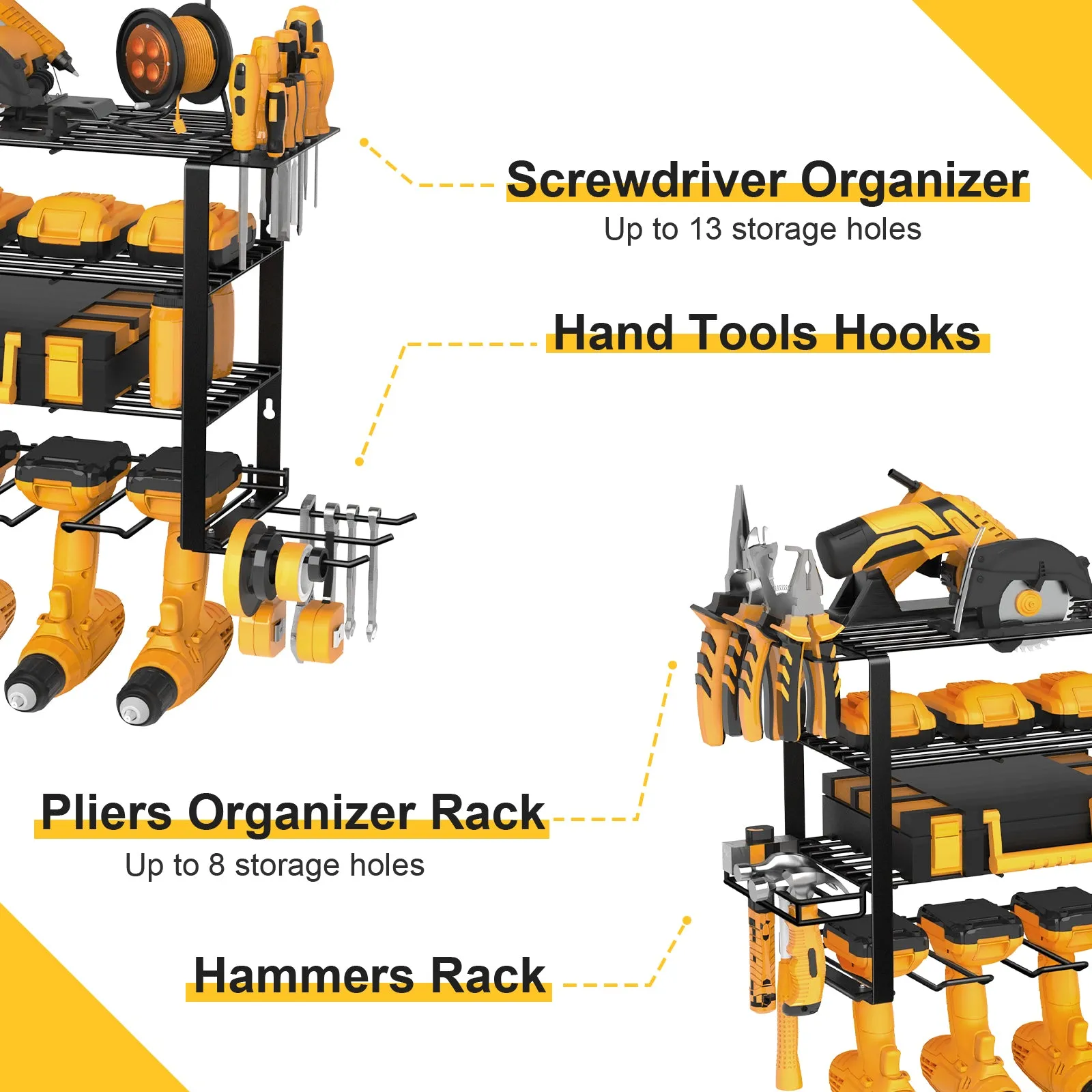 4-Tier Power Tool Organizer, Wall-Mounted Storage for Workshop