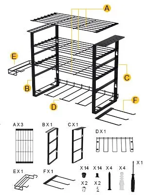 4-Tier Power Tool Organizer, Wall-Mounted Storage for Workshop