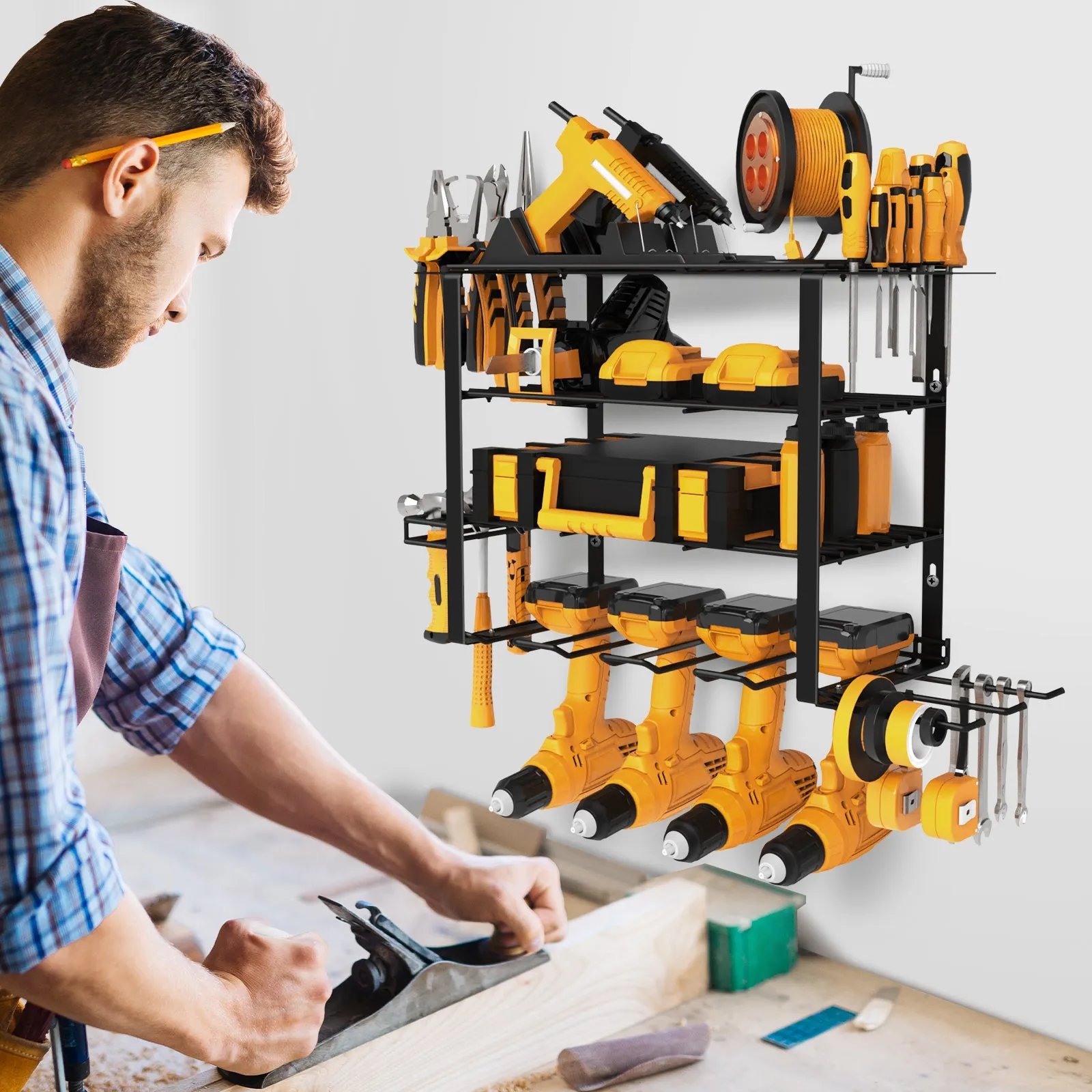 4-Tier Power Tool Organizer, Wall-Mounted Storage for Workshop