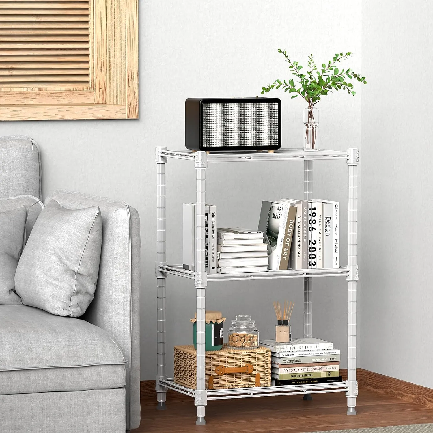 450 lbs Wire Storage Shelving 3-Tier Utility Shelving Unit Steel Organizer Wire Rack for Home,Kitchen,Office,White (11.8" D x 17.7" W x 26.3" H)