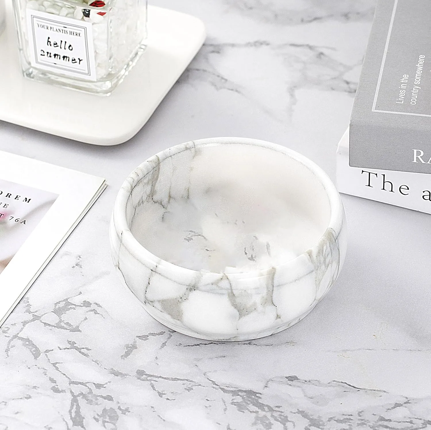 4.72 Inch Decorative Bowls, Natural Marble Decorative Bowls for Home Decor, Key Bowl, Coffee Tables Centerpiece, Soap Serving Bowl, Incense Burner, Smudge Bowl