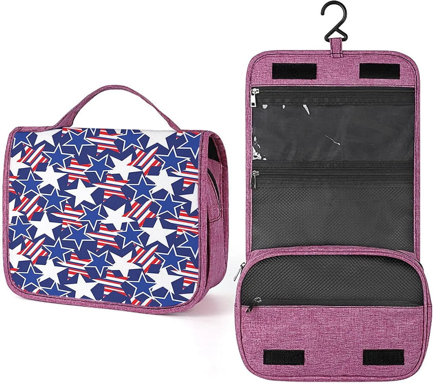 4Th Of July Theme,Waterproof Travel Toiletry Hanging Bag,Stars and Stripes of American Theme,Makeup bag,Travel Organizers,Large Capacity for Women,Blue White Red, 215-SDS0326MakeupBagA1820