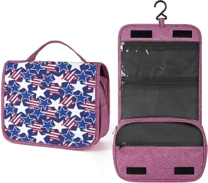 4Th Of July Theme,Waterproof Travel Toiletry Hanging Bag,Stars and Stripes of American Theme,Makeup bag,Travel Organizers,Large Capacity for Women,Blue White Red, 215-SDS0326MakeupBagA1820