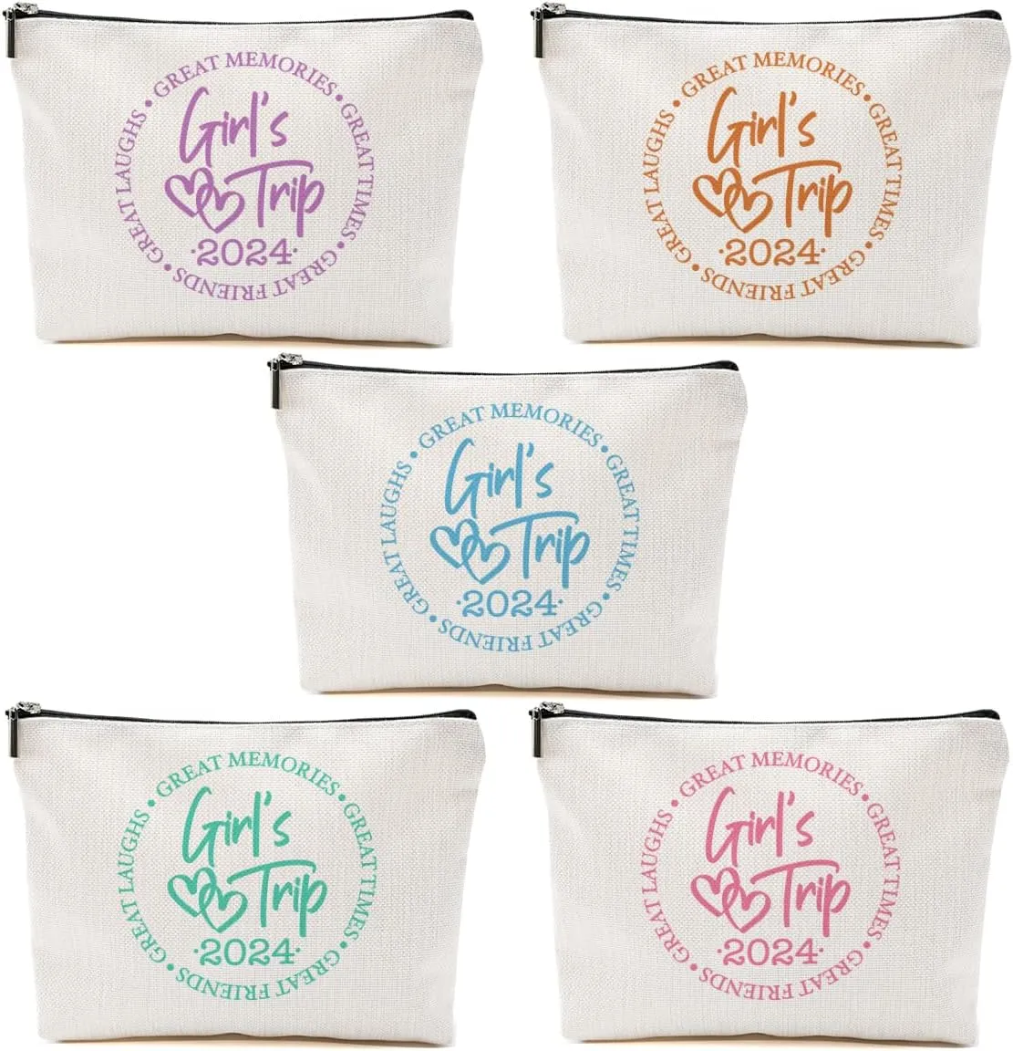 5 Pcs Girls Trip Favors - Girls Weekend Makeup Bag, Bestie Gifts Vacation 2024 Cosmetic Bag, Friendship Gifts for Women Her Bestie, Graduation Wedding Toiletry Bag