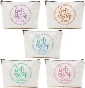 5 Pcs Girls Trip Favors - Girls Weekend Makeup Bag, Bestie Gifts Vacation 2024 Cosmetic Bag, Friendship Gifts for Women Her Bestie, Graduation Wedding Toiletry Bag