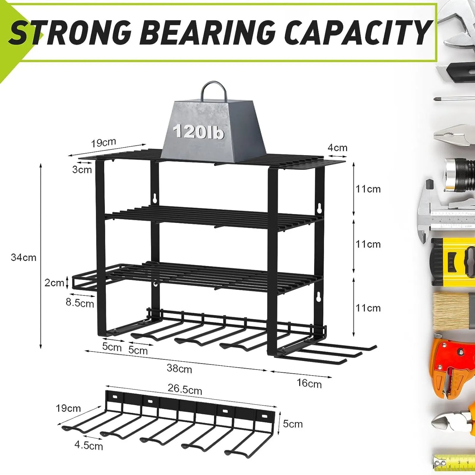 5-Tier Power Tool Organizer, Wall-Mounted Storage for Workshop