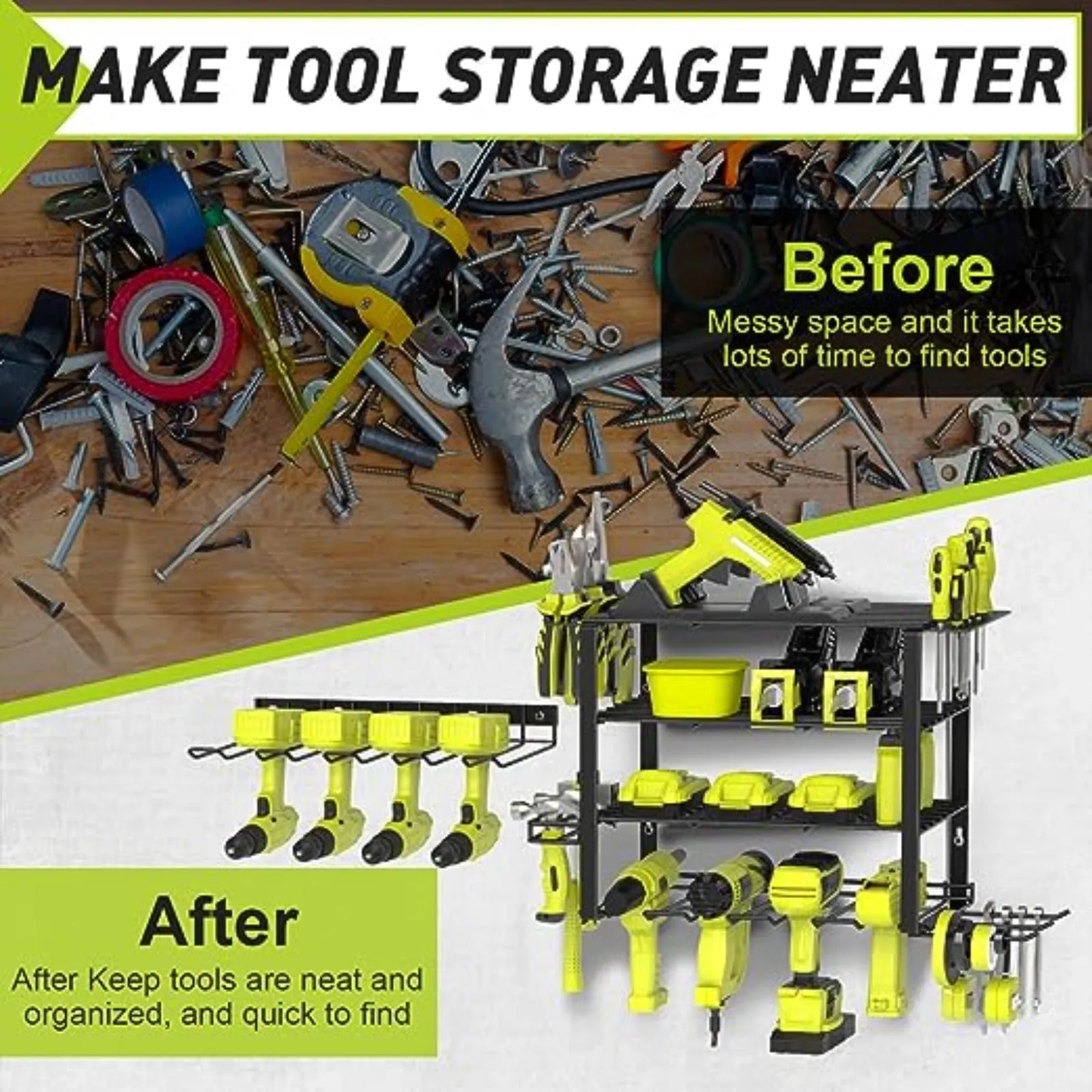 5-Tier Power Tool Organizer, Wall-Mounted Storage for Workshop