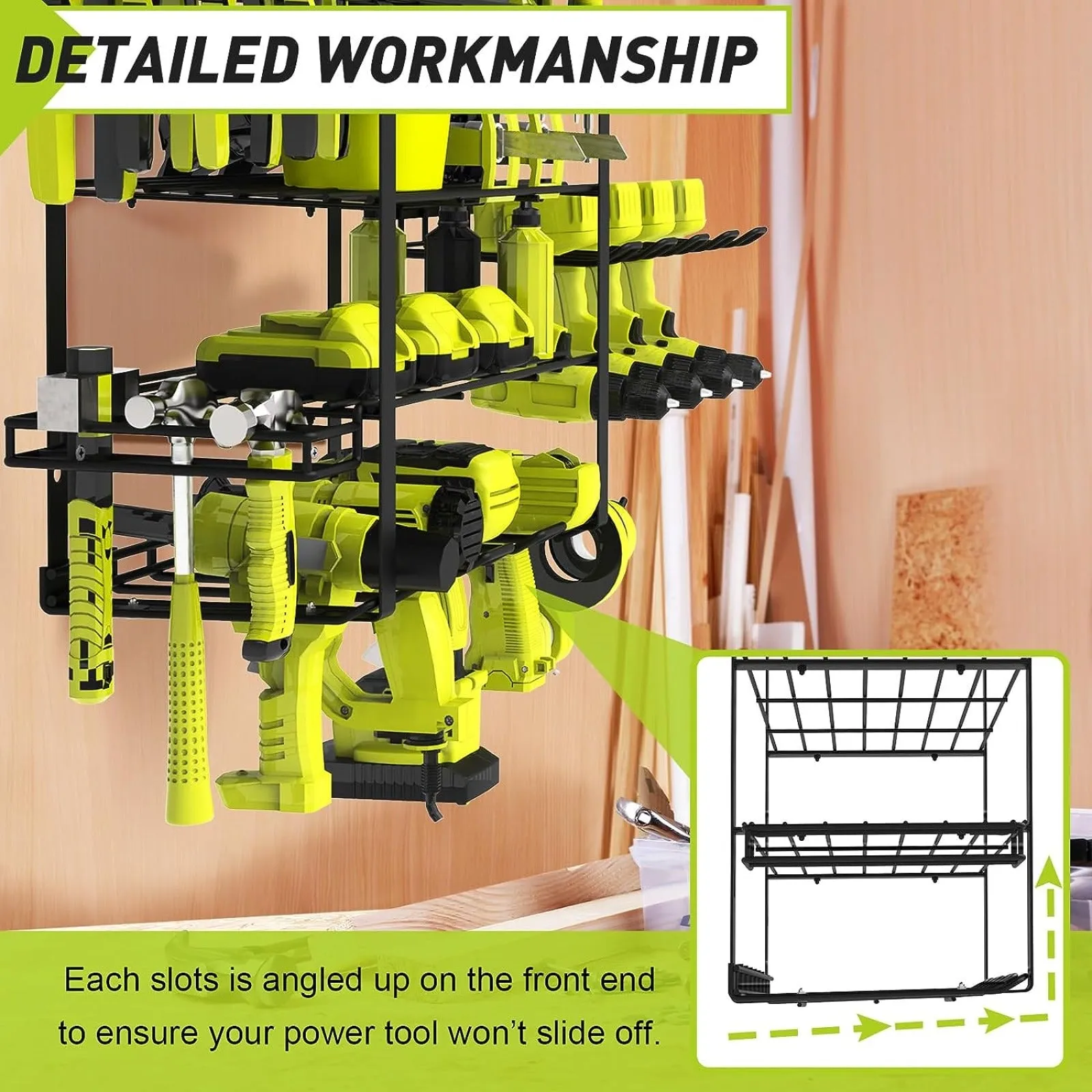 5-Tier Power Tool Organizer, Wall-Mounted Storage for Workshop