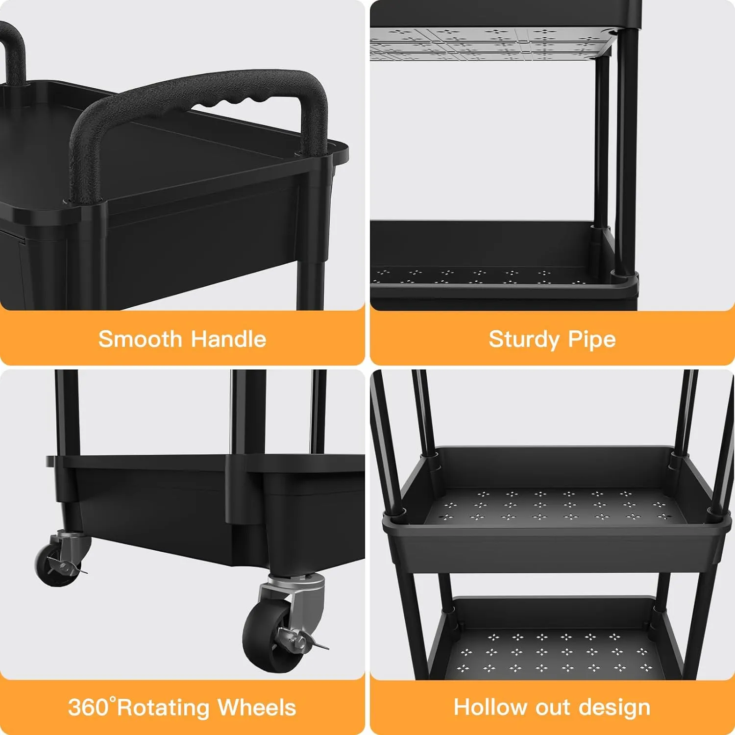 5 Tier Rolling Utility Cart with Drawer,REBECAT Utility Cart Made of Multifunctional Storage Organizer Tool for Kitchen,Bathroom,Living Room,Office(Black)