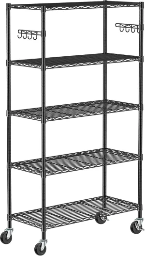 5 Tier Storage Shelves with Wheels - Adjustable Wire Shelving Unit Metal Shelves for Storage Rolling Utility Shelf Organizer Rack for Kitchen Garage Pantry Closet Laundry(14D x 36W x 75H)