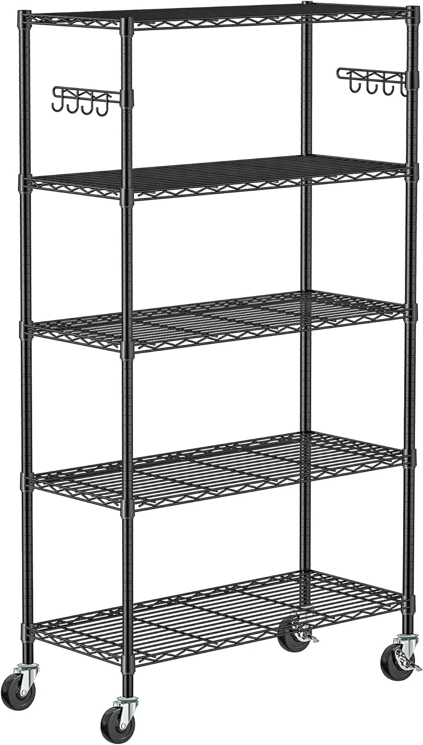5 Tier Storage Shelves with Wheels - Adjustable Wire Shelving Unit Metal Shelves for Storage Rolling Utility Shelf Organizer Rack for Kitchen Garage Pantry Closet Laundry(14D x 36W x 75H)