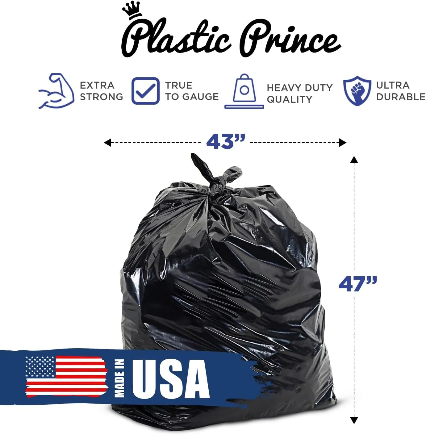 55-60 Gallon Trash Bags, Fits Rubbermaid Brute Rollout, Round and Square 32-55 Gallon Trash Cans, 43 x 47 Large Durable Garbage Trash Can Liners, 1.5 Mil - Black (Pack of 100)