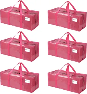 6 Pack Extra Large Moving Bags with Handles and Zippers，Reusable Heavy Duty Storage Packing Bags for Moving Storage Clothes or College Dorm Moving Tote Bags Space Saving Moving Supplies Pink