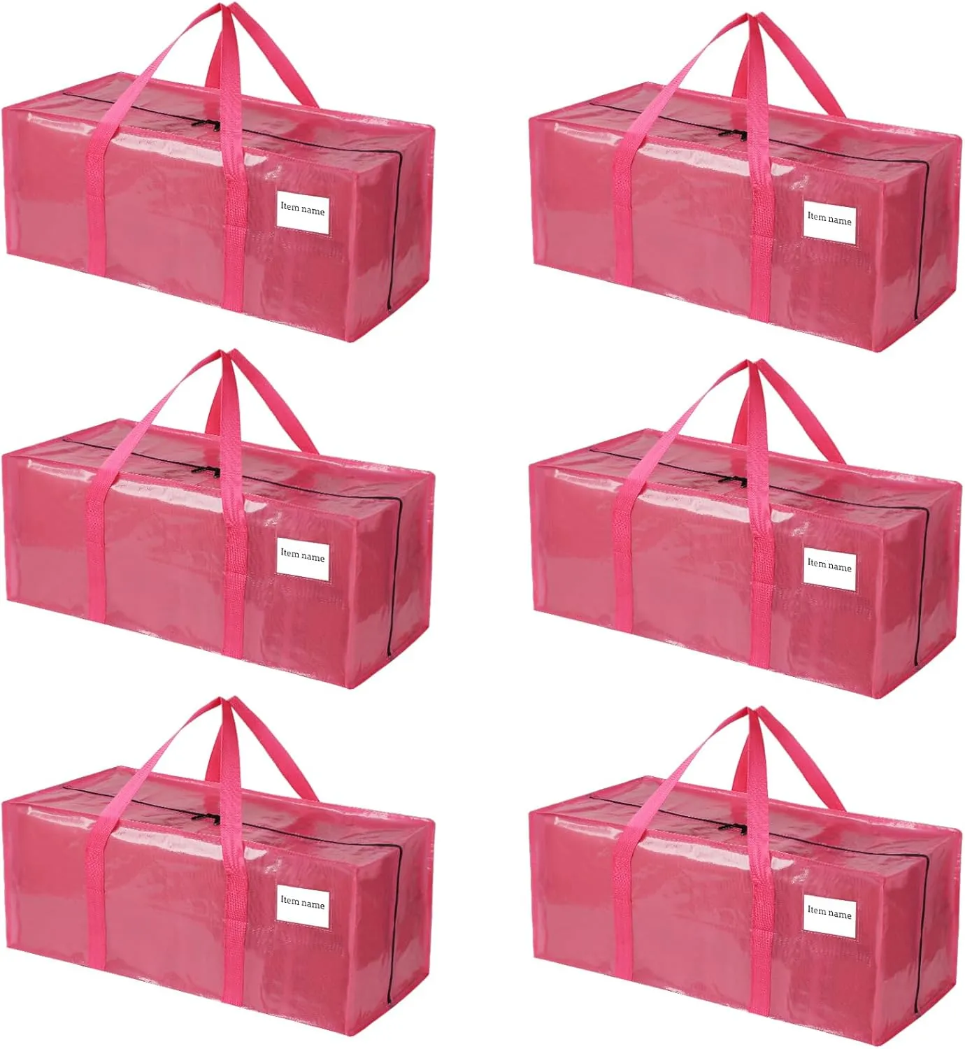 6 Pack Extra Large Moving Bags with Handles and Zippers，Reusable Heavy Duty Storage Packing Bags for Moving Storage Clothes or College Dorm Moving Tote Bags Space Saving Moving Supplies Pink