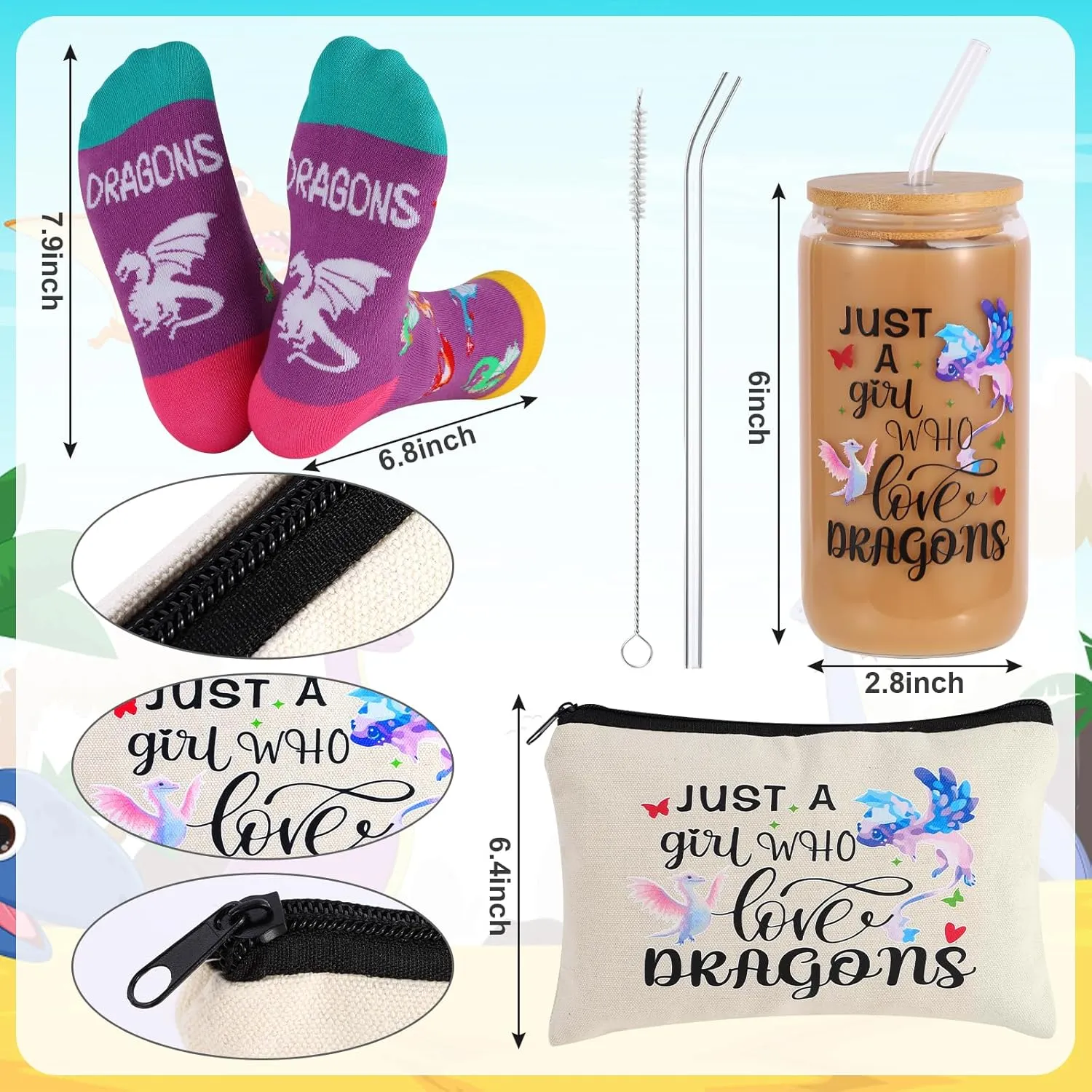 6 Pieces Dragon Gifts Set for Women Dragons Lovers Just a Girl Who Loves Dragon Gifts for Her Daughter Friend Sister Dragons Lovers
