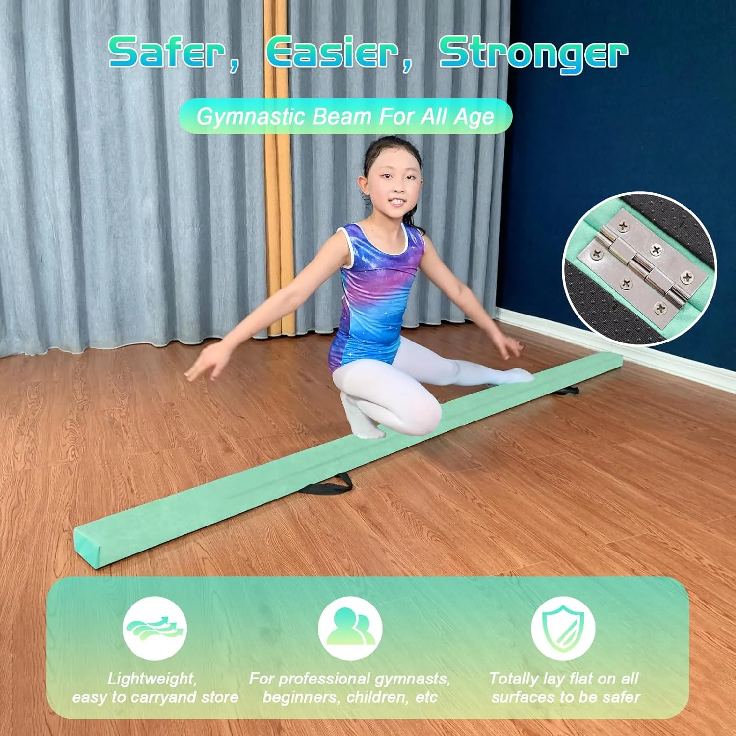 8FT Folding Balance Beam -Gymnastics Floor Beam -Gymnastics Equipment for Kids,Wood core- Anti-Slip Bottom and Carrying Bag for Home