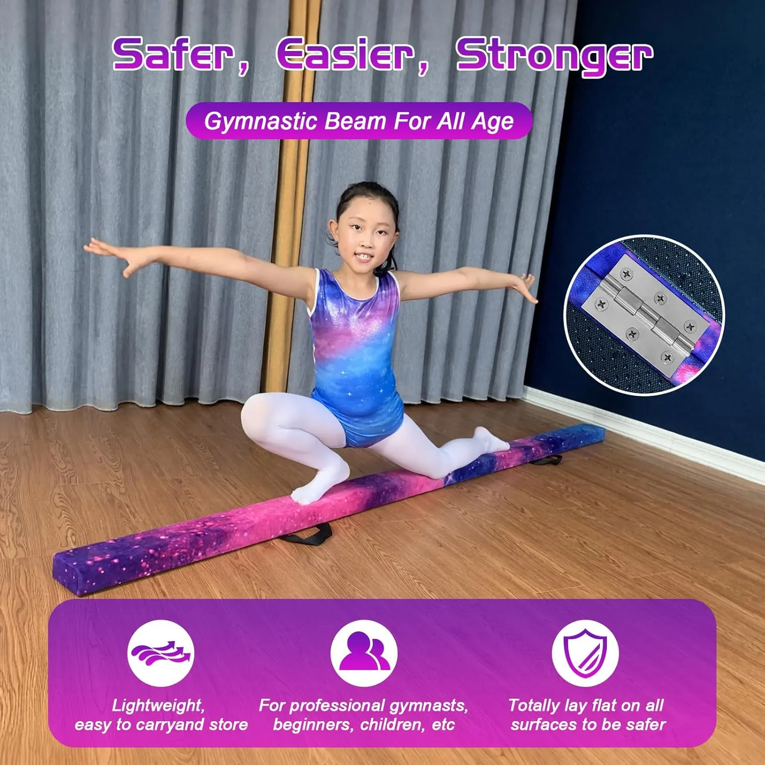 8FT Folding Balance Beam -Gymnastics Floor Beam -Gymnastics Equipment for Kids,Wood core- Anti-Slip Bottom and Carrying Bag for Home