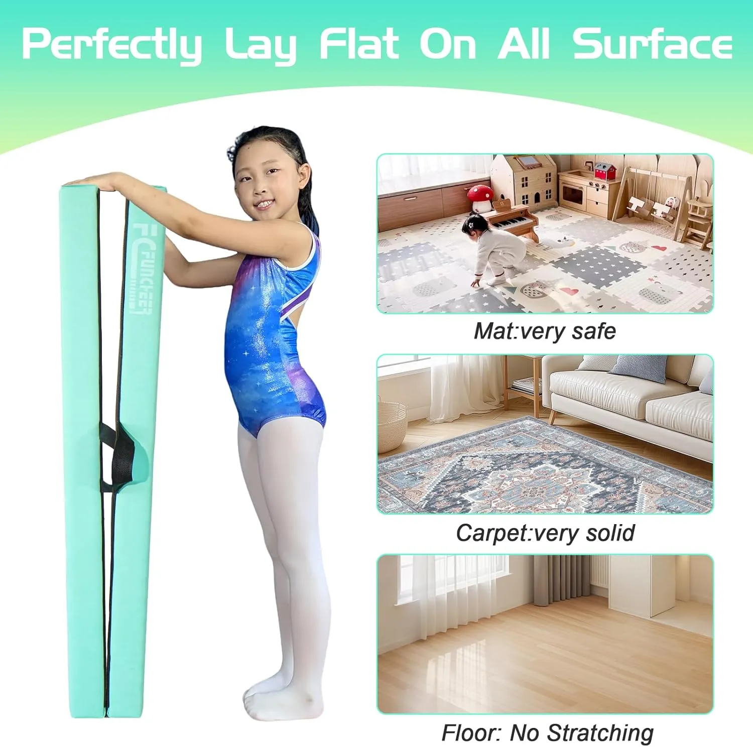 8FT Folding Balance Beam -Gymnastics Floor Beam -Gymnastics Equipment for Kids,Wood core- Anti-Slip Bottom and Carrying Bag for Home