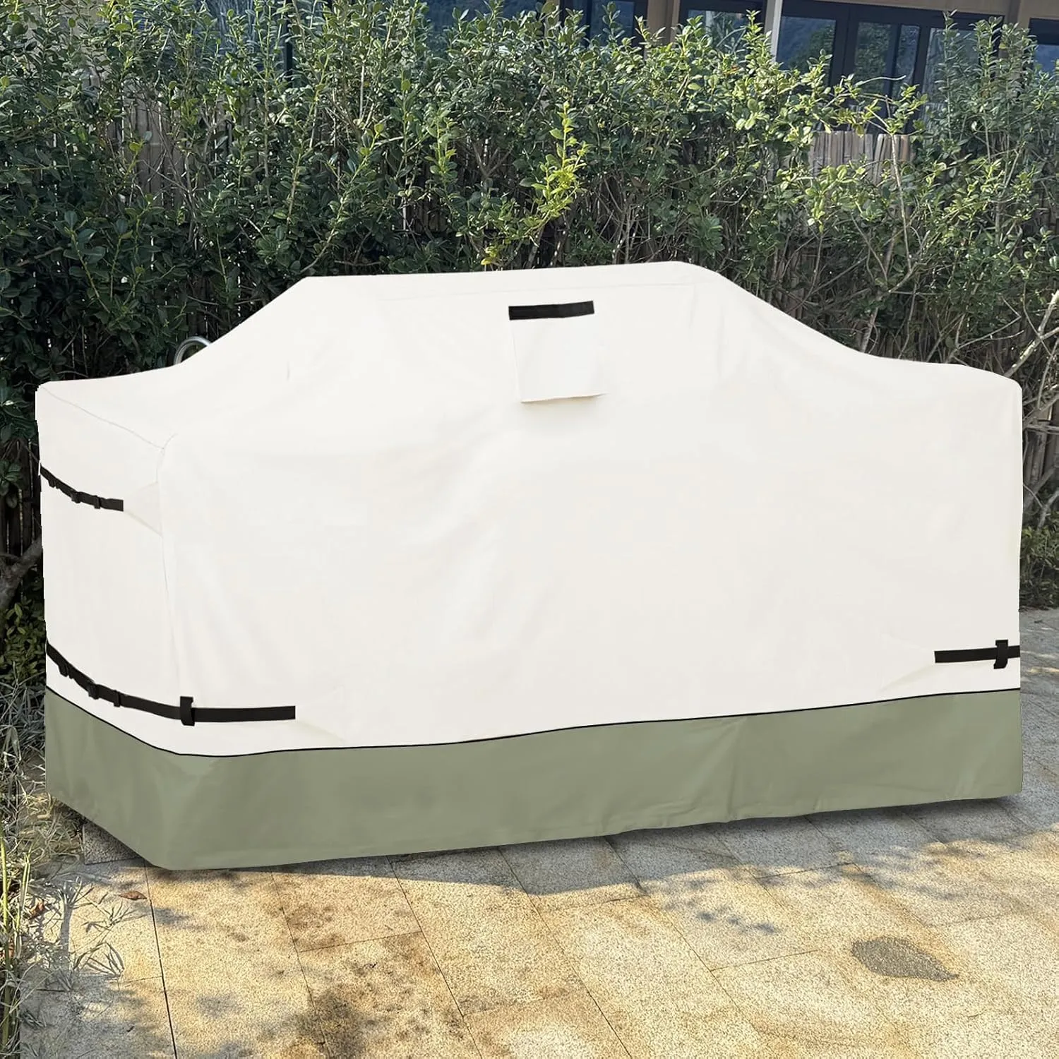 98 Inch Island Grill Cover - 600D Heavy Duty Waterproof All Weather Protection Outdoor Cover,Beige&Grayish Green
