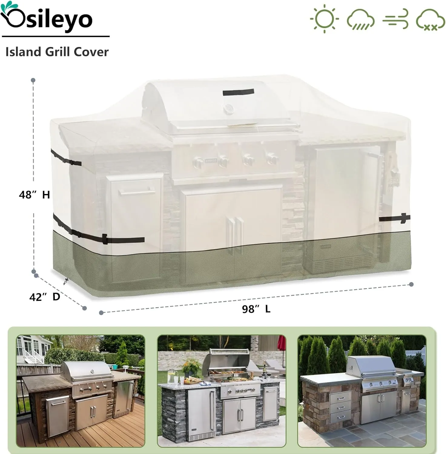 98 Inch Island Grill Cover - 600D Heavy Duty Waterproof All Weather Protection Outdoor Cover,Beige&Grayish Green