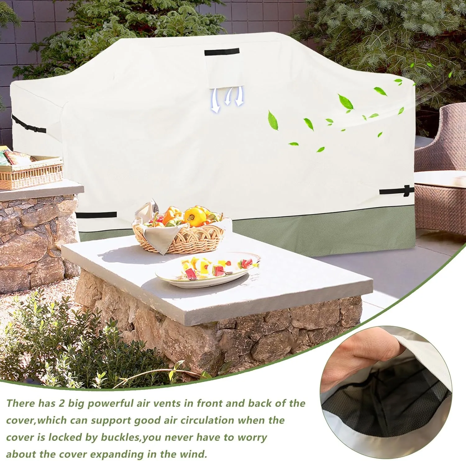 98 Inch Island Grill Cover - 600D Heavy Duty Waterproof All Weather Protection Outdoor Cover,Beige&Grayish Green