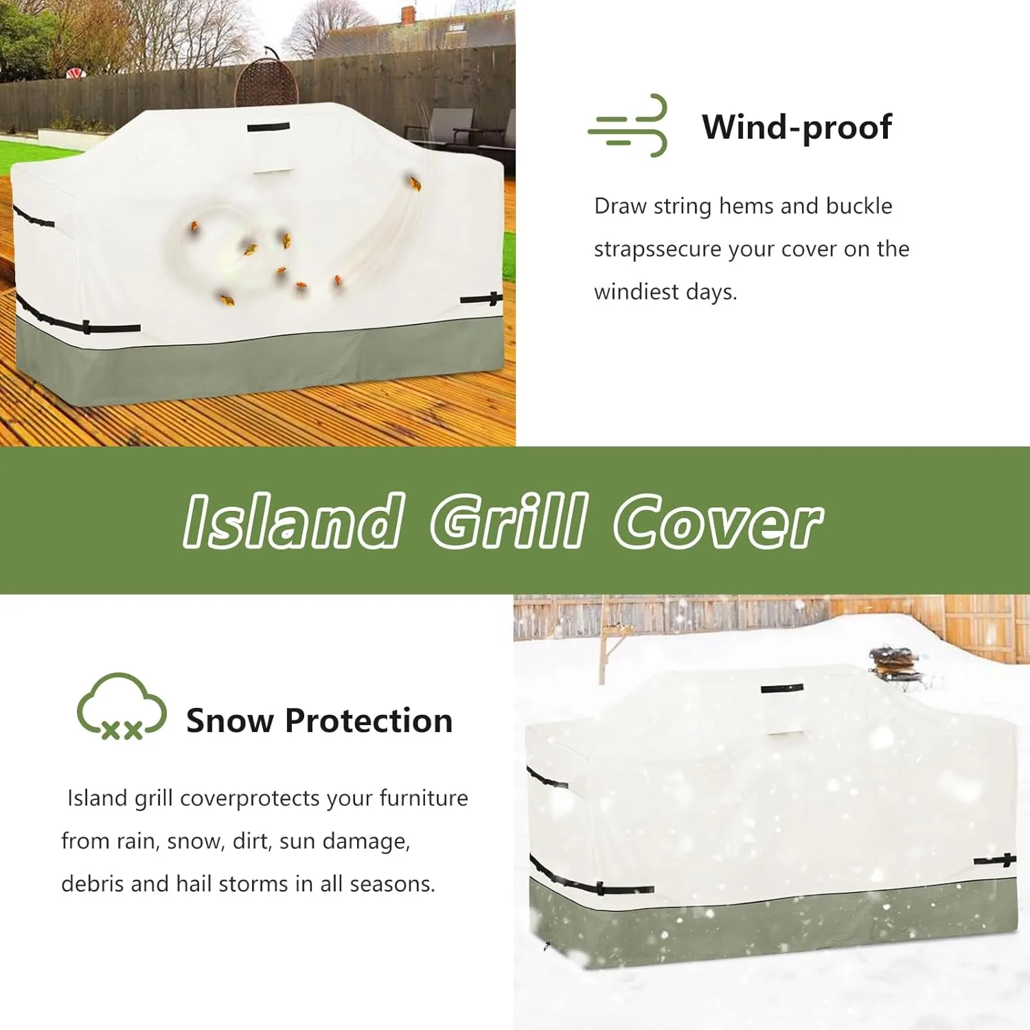 98 Inch Island Grill Cover - 600D Heavy Duty Waterproof All Weather Protection Outdoor Cover,Beige&Grayish Green